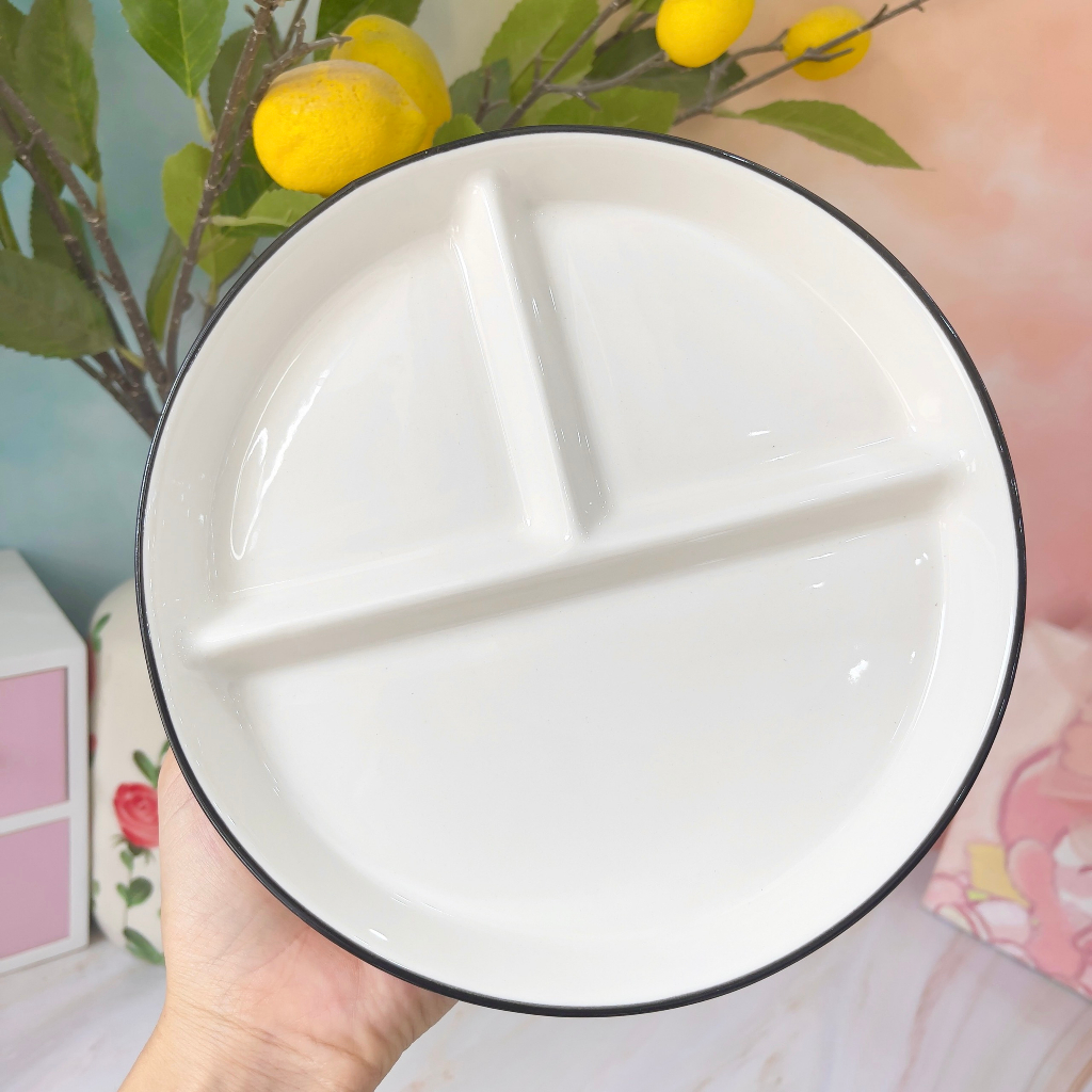 Bát đĩa sứ decor, Bát ăn cơm, Chén dĩa dễ thương, Sét bát đĩa trắng viền đen cao cấp sang trọng phong cách Châu Âu