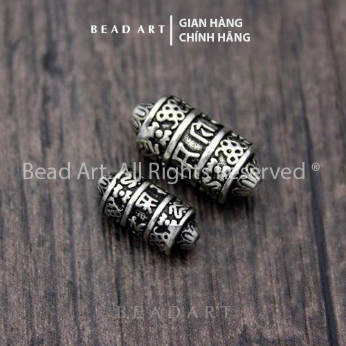 Charm Bạc 925 Khắc Lục Tự Chú Om Mani Padme Hum - Dạng Ống Trụ Nhọn, Phối Vòng Tay, Chuỗi Hạt, Trang Sức S36