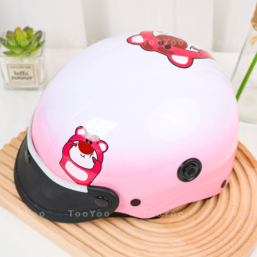 Mũ bảo hiểm nửa đầu người lớn Gấu dâu Lotso sơn bóng dễ thương cute TY0135