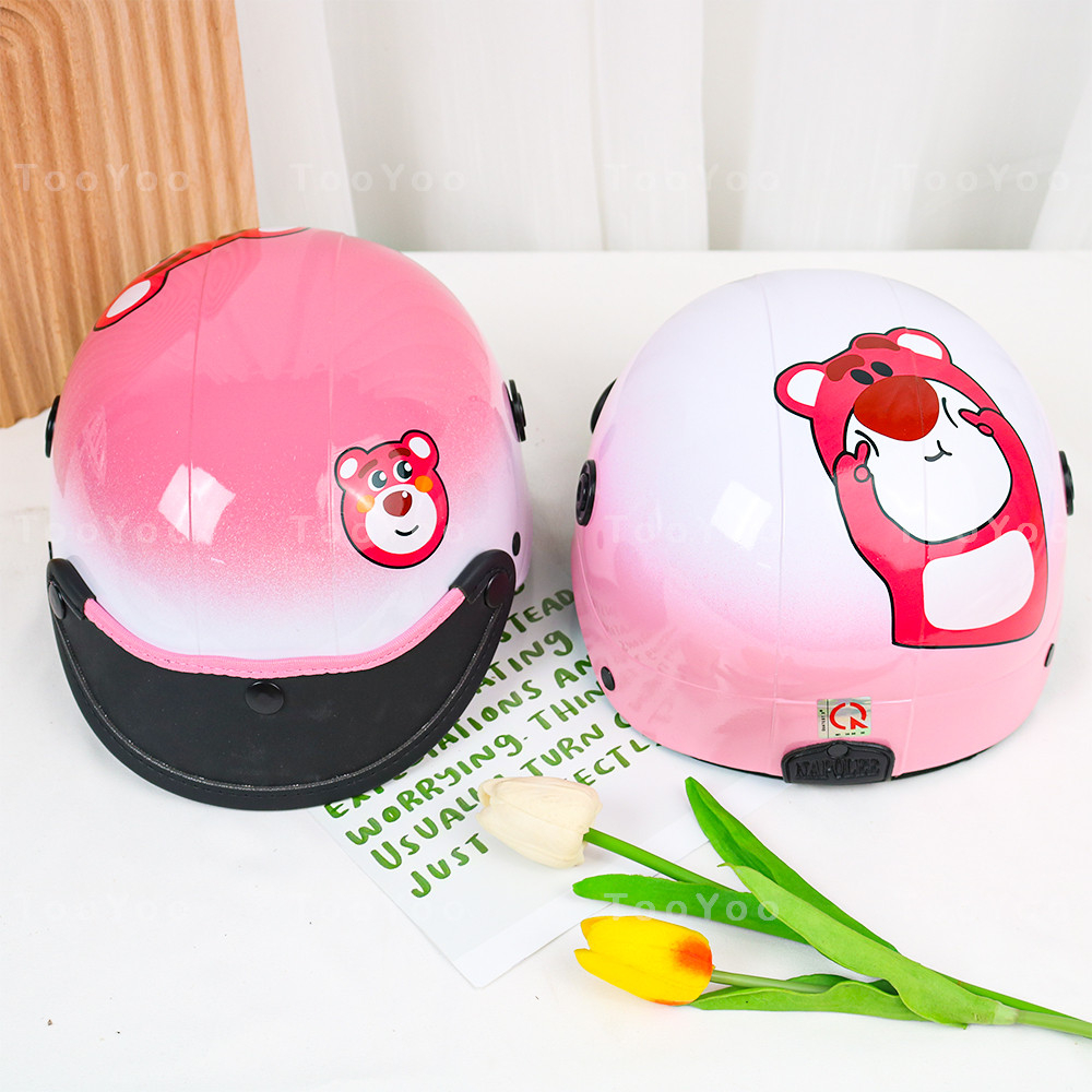Mũ bảo hiểm nửa đầu người lớn Gấu dâu Lotso sơn bóng dễ thương cute TY0135