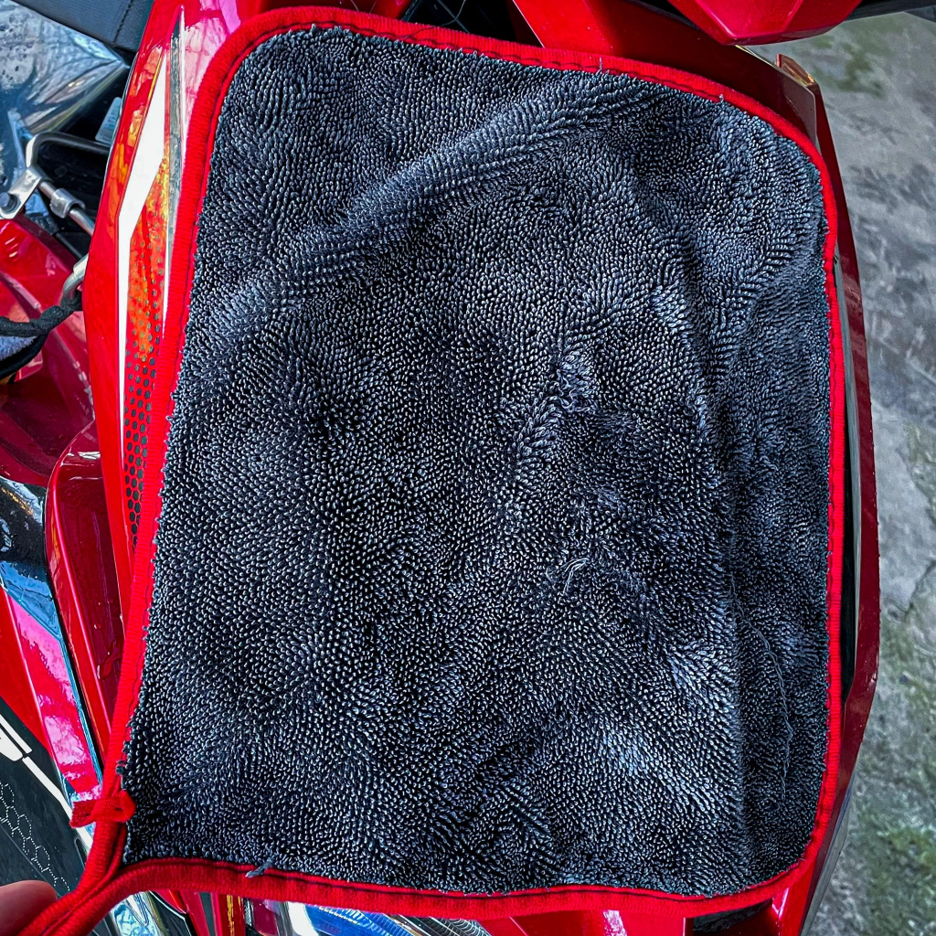 Khăn lau xe khăn xám viền đỏ siêu thấm hút nước không đổ lông, khăn lau chuyên dụng cho ô tô, xe máy