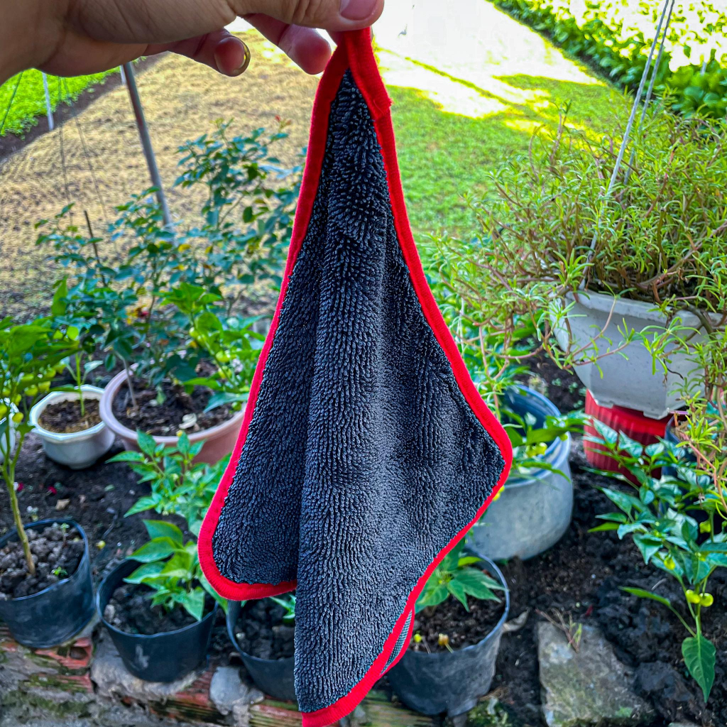 Khăn lau xe khăn xám viền đỏ siêu thấm hút nước không đổ lông, khăn lau chuyên dụng cho ô tô, xe máy