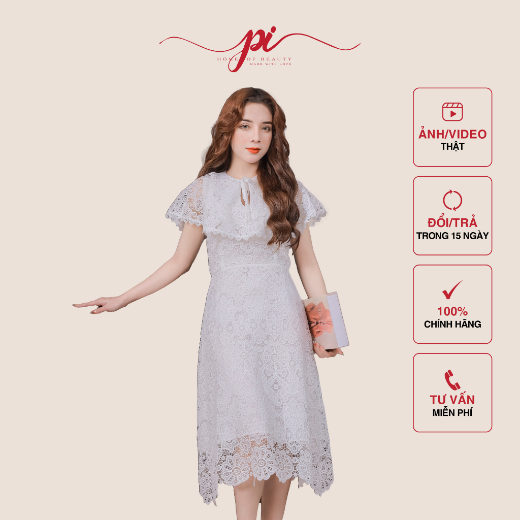 Váy Ren Bèo Cổ Màu Trắng Pi Home Of Beauty Made With Love 23V003 | BigBuy360 - bigbuy360.vn