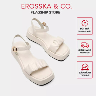 Erosska - Giày Sandal nữ đế xuồng quai nhún da mềm thoải mái cao 3cm màu kem _ SB018