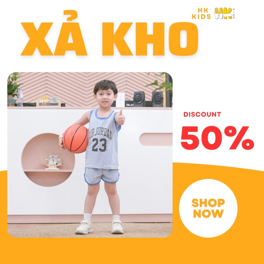 Bộ quần áo tanktop bóng rổ bé trai HK KIDS, bộ đồ sát nách/ba lỗ thể thao chất cotton thoáng mát size cho bé từ 1024kg