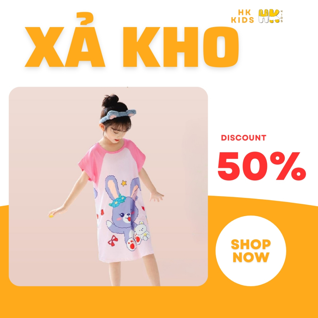 Váy ngủ cho bé gái HK KIDS, kiểu đầm thun dáng suông chất pettit thun lạnh mềm mại và mát (size đại 160-180)