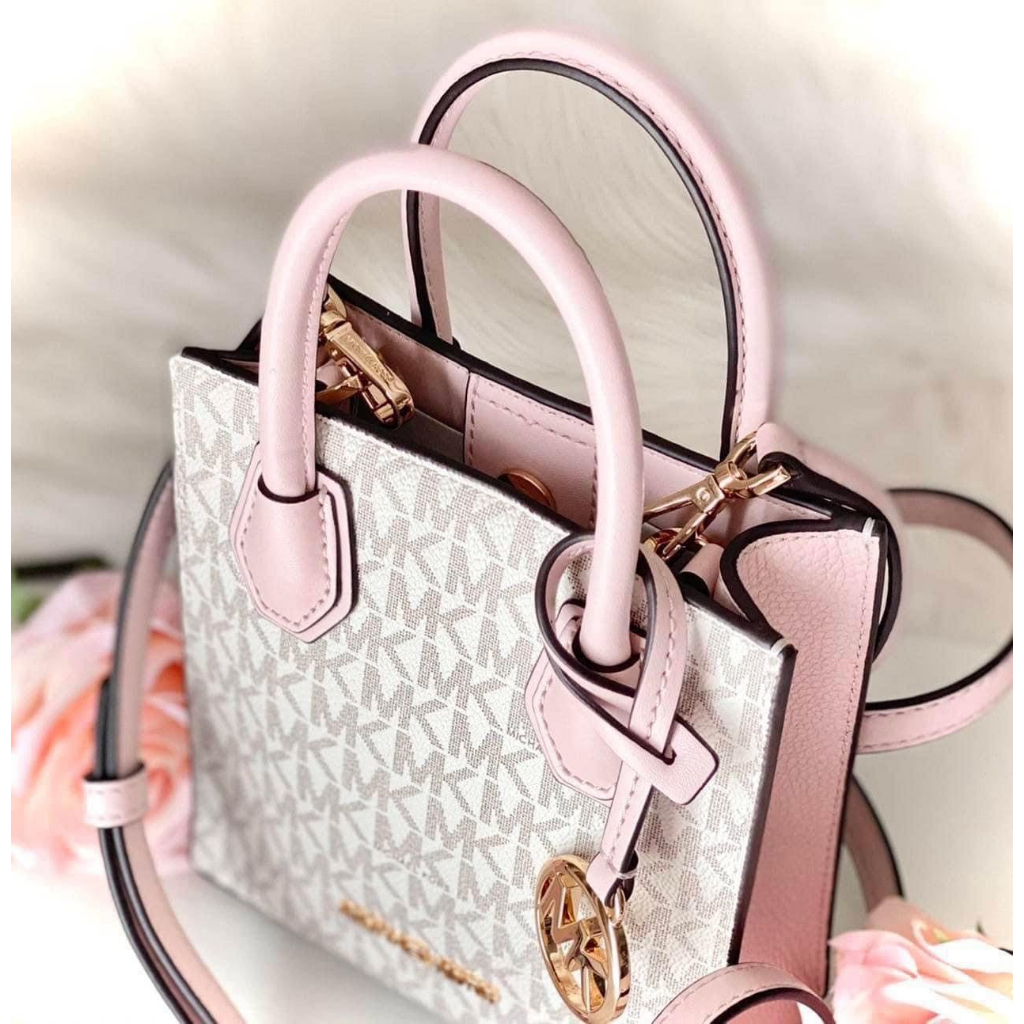 Túi Michael Kors Mercer Extra-Small - màu trắng hồng dập logo 35T1GM9COI PWD BLSH MLT