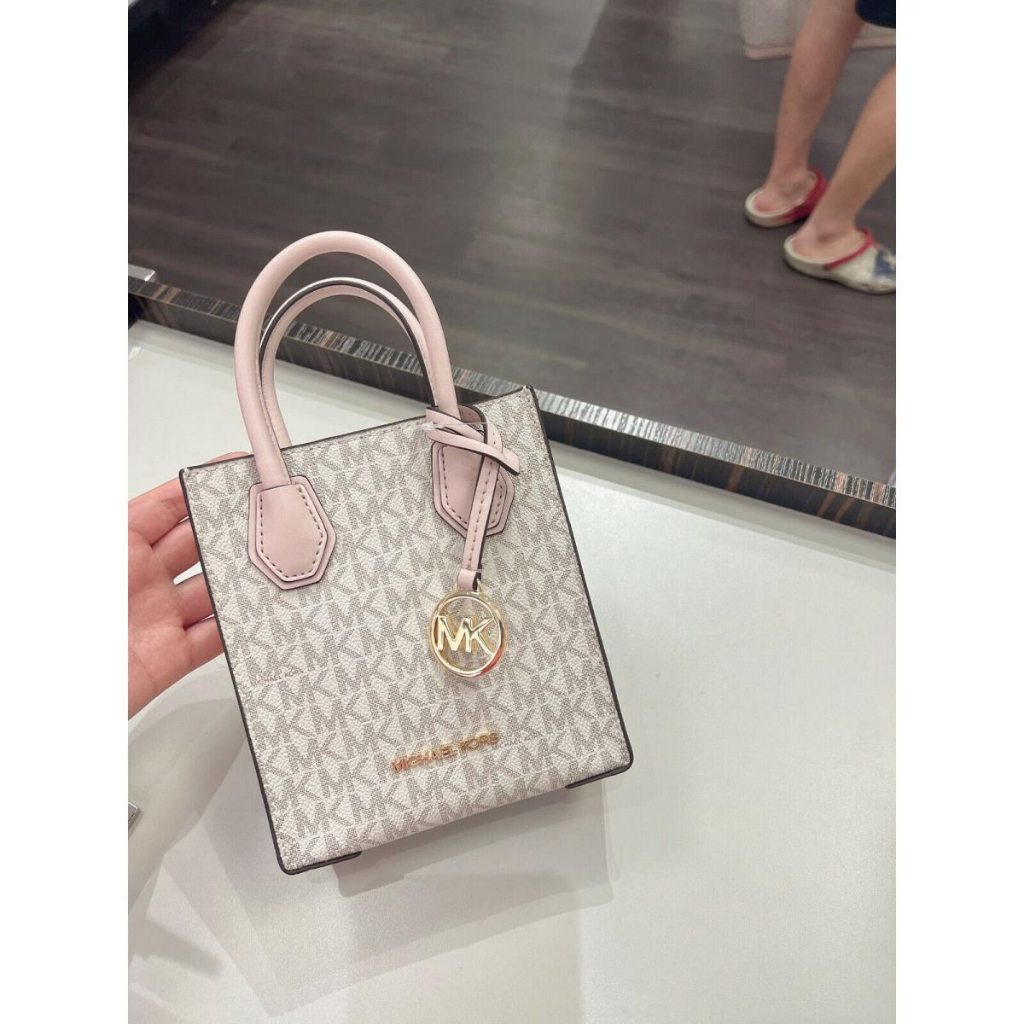 Túi Michael Kors Mercer Extra-Small - màu trắng hồng dập logo 35T1GM9COI PWD BLSH MLT