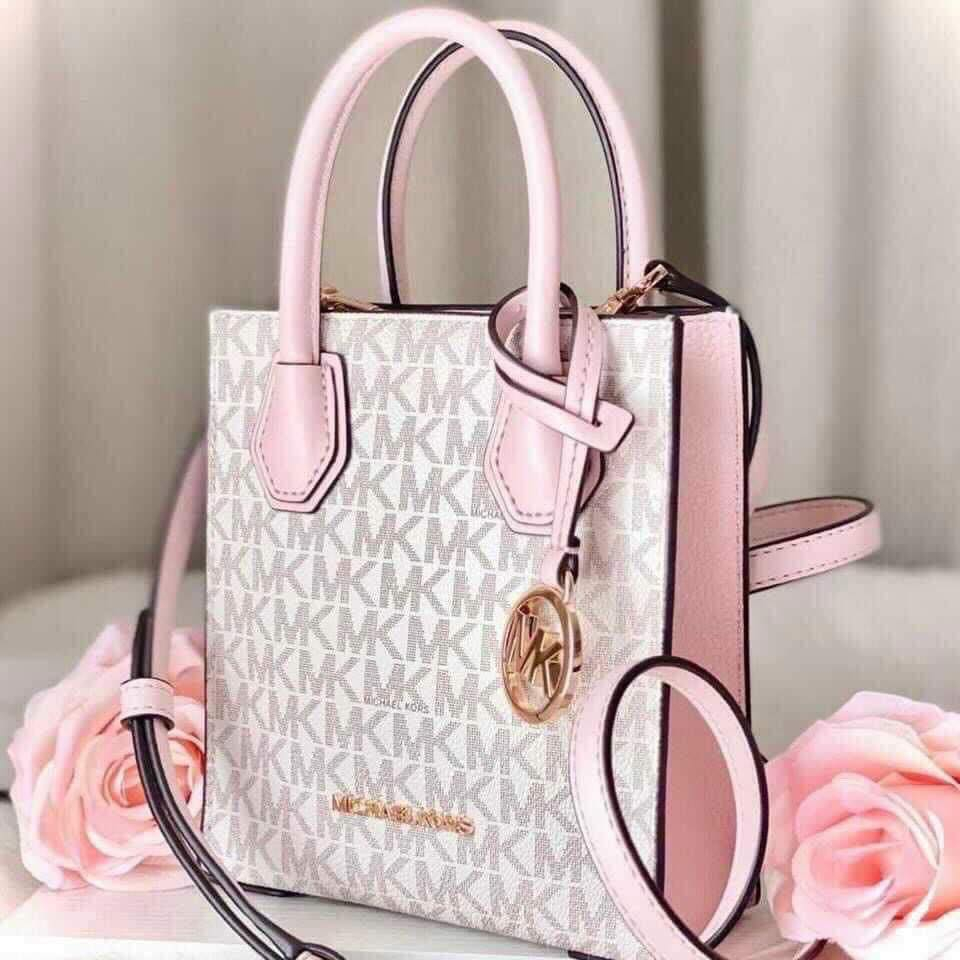 Túi Michael Kors Mercer Extra-Small - màu trắng hồng dập logo 35T1GM9COI PWD BLSH MLT