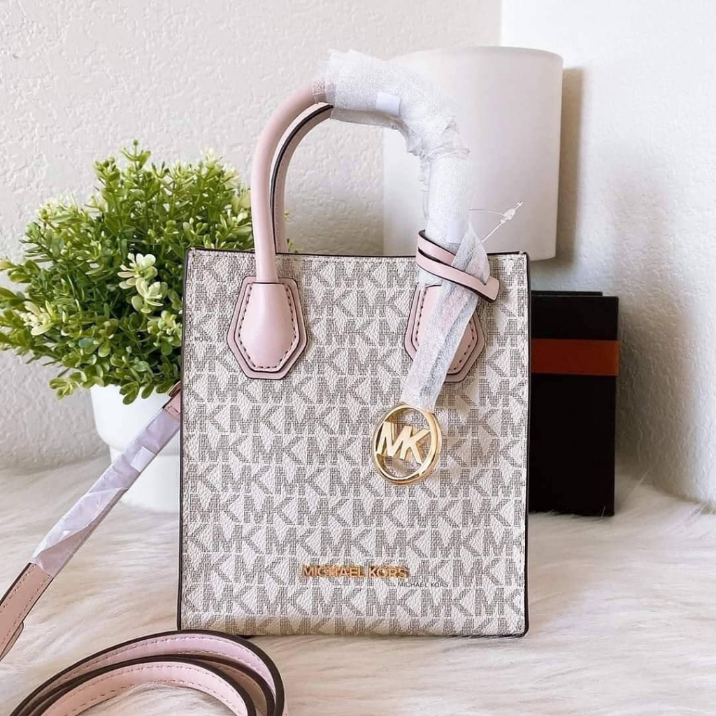 Túi Michael Kors Mercer Extra-Small - màu trắng hồng dập logo 35T1GM9COI PWD BLSH MLT