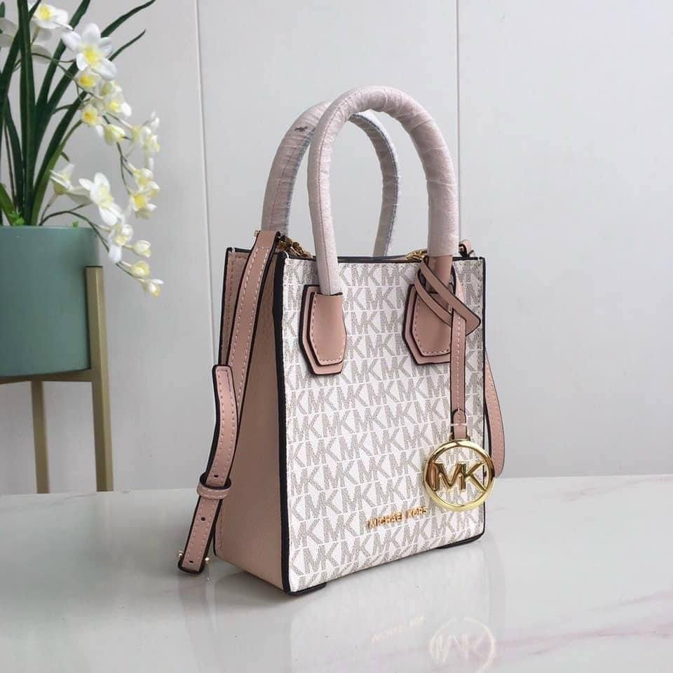 Túi Michael Kors Mercer Extra-Small - màu trắng hồng dập logo 35T1GM9COI PWD BLSH MLT