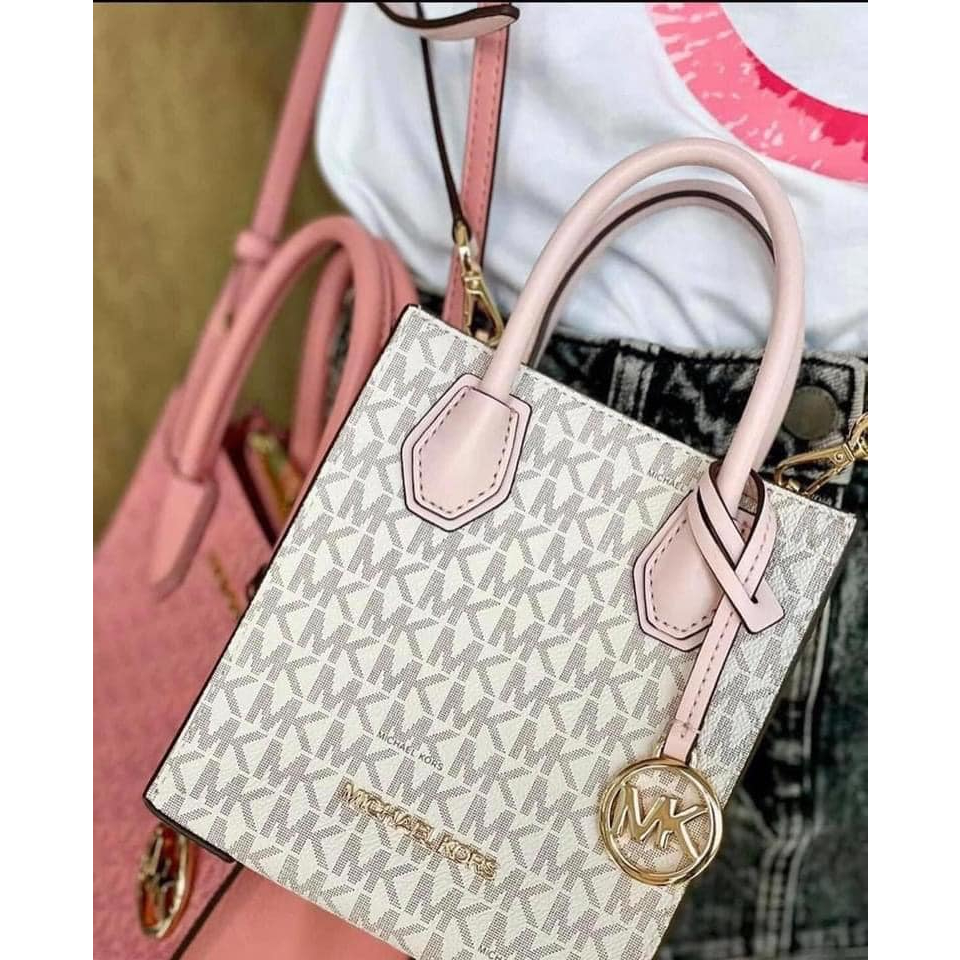 Túi Michael Kors Mercer Extra-Small - màu trắng hồng dập logo 35T1GM9COI PWD BLSH MLT
