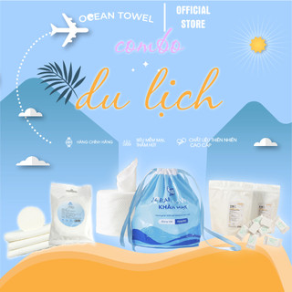 Combo Du Lịch Oceantowel gồm 2 Gói Khăn Mặt Nén (60 viên) + 5 Khăn Tắm Nén + 1 bịch Khăn mặt Dùng 1 Lần