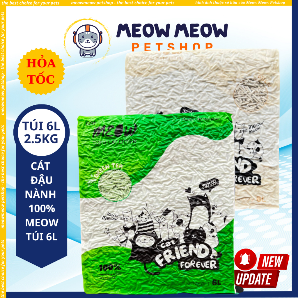 Cát đậu nành cho mèo MEOW | Túi 6L | Cát vệ sinh cho mèo Meow, Cát mèo Meow.