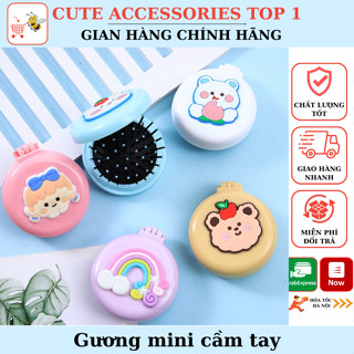  Gương mini cầm tay xinh xắn kèm lược trải đầu và masage có thể gấp gọn bỏ túi tiện dụng A202 