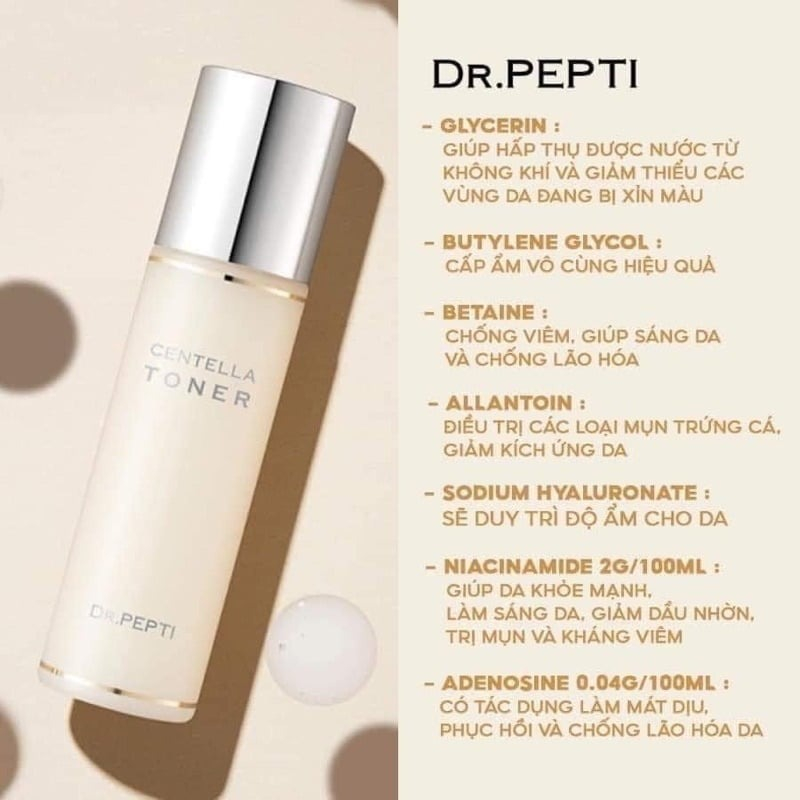 Nước hoa hồng dưỡng da Căng Bóng Dr. Pepti + Centella Toner 180ml