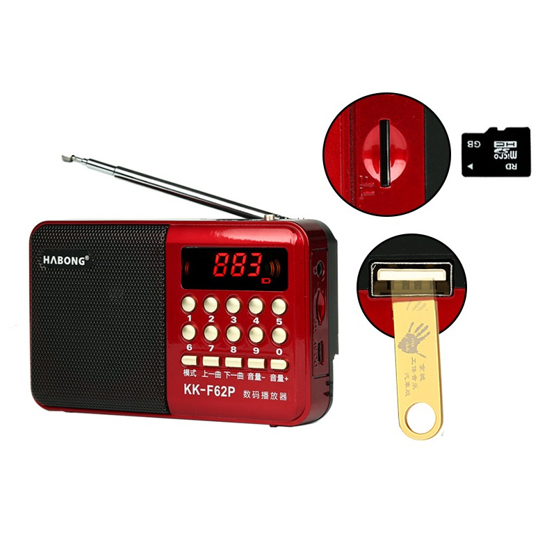 Máy Nghe Nhạc, mini MP3 FM Radio KK-F26P, L-62 / LOA CẮM THẺ, USB KK-F26P, L-62