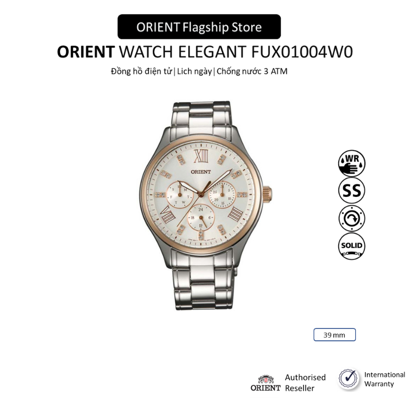 Đồng hồ nữ Orient Watch Elegant FUX01004W0 mặt kính Sapphire chống xước, chống nước 3 ATM, dây thép đeo tay cao cấp