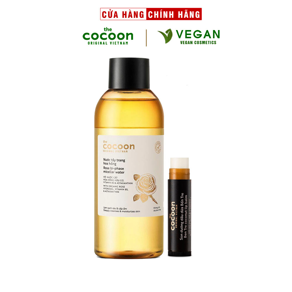 Combo Nước tẩy trang hoa hồng cocoon 310ml + Son dưỡng môi dầu dừa bến tre cocoon 5g