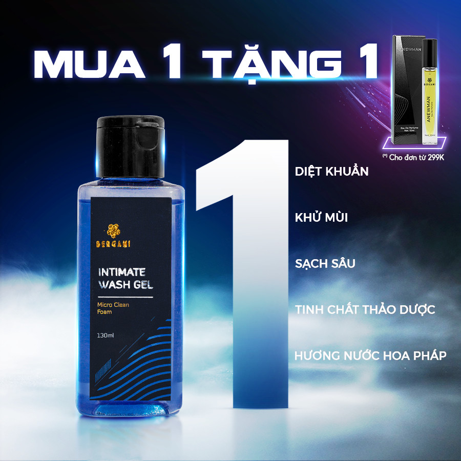 Dung dịch vệ sinh nam Bergami, hương nước hoa thơm lâu quyến rũ, ngăn ngừa vi khuẩn và khử mùi suốt 24/7 130ml/chai