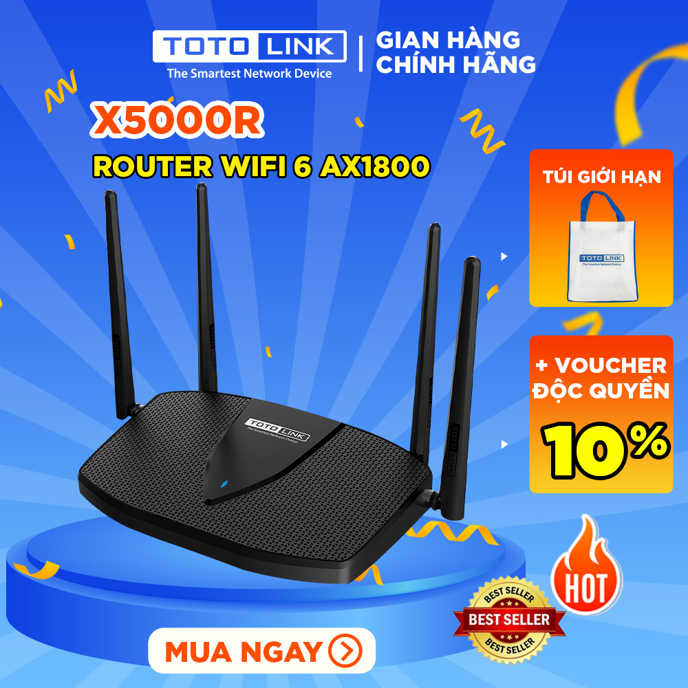 Cục phát wifi router wifi 6 băng tần kép Gigabit AX1800 TOTOLINK X5000R