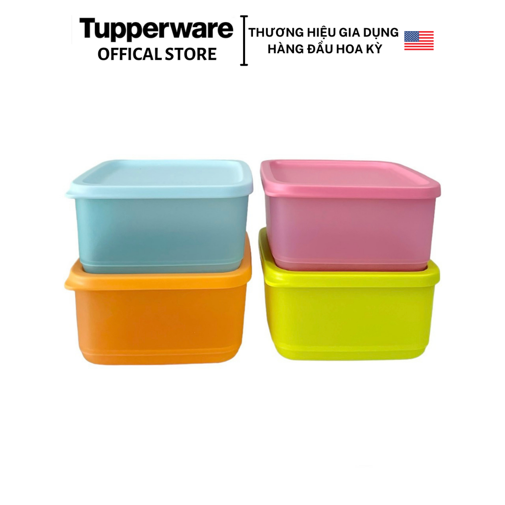 Bộ Hộp Trữ Mát/ Trữ Khô Tupperware Small Square Round 4 Hộp - Nhựa Nguyên Sinh - Bảo hành trọn đời