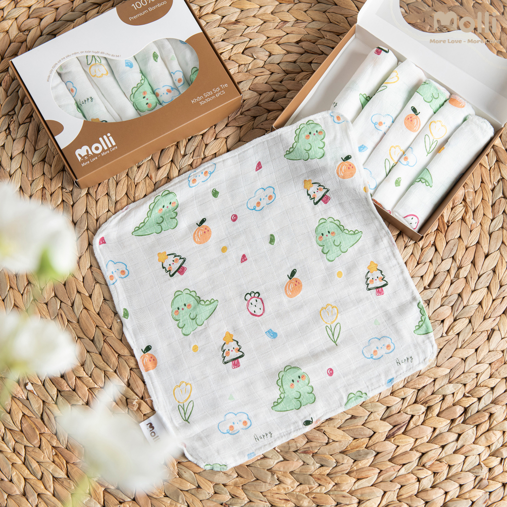 Set hộp 6 chiếc khăn sữa 100% sợi tre Premium Bamboo Molli