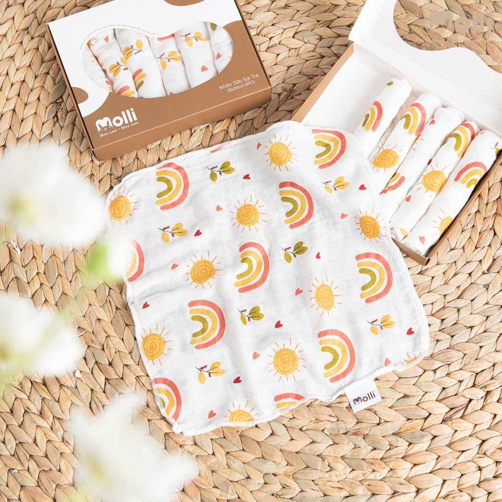 Set hộp 6 chiếc khăn sữa 100% sợi tre Premium Bamboo Molli