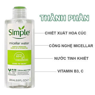 Combo 3 Sản Phẩm Dưỡng Da Simple (Sữa rửa mặt + Tẩy trang + Toner)