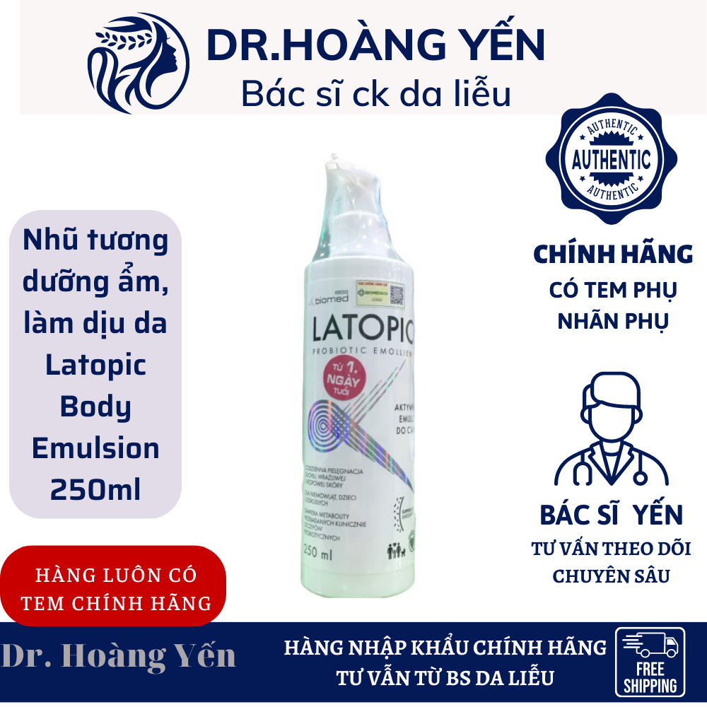 Nhũ tương dưỡng ẩm, làm dịu da Latopic Body Emulsion 250ml - bs Yến