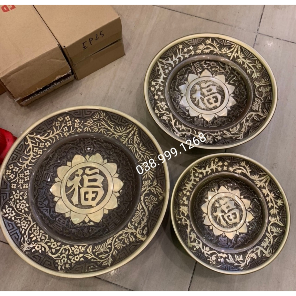 Mâm bồng, đĩa bồng mâm đựng hoa quả bằng đồng nguyên chất màu giả cổ các kích thước( giá rẻ nhất)