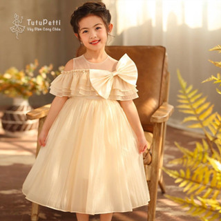 Đầm váy tiểu thư cho bé gái Tutupetti cổ voan trễ vai dễ thương