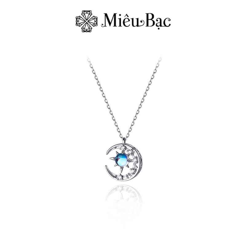 Dây chuyền bạc nữ Miêu Bạc mặt trăng ôm mặt trời đá mặt trăng moonstone bạc S925 thời trang phụ kiện trang sức MD38
