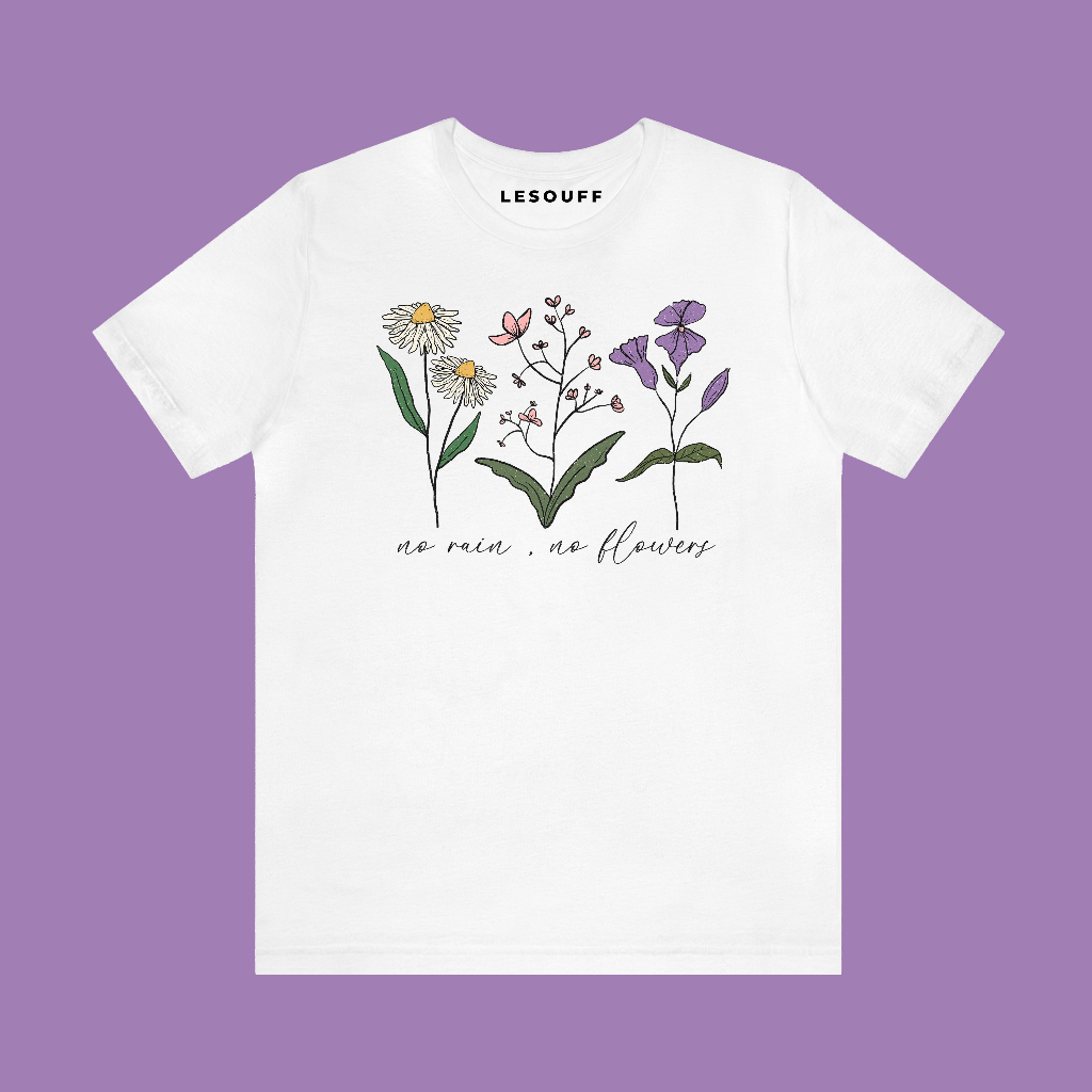Baby tee trắng Lesouff local brand form fit ôm body tay ngắn cổ tròn chất liệu cotton BBT08 No rain no flower