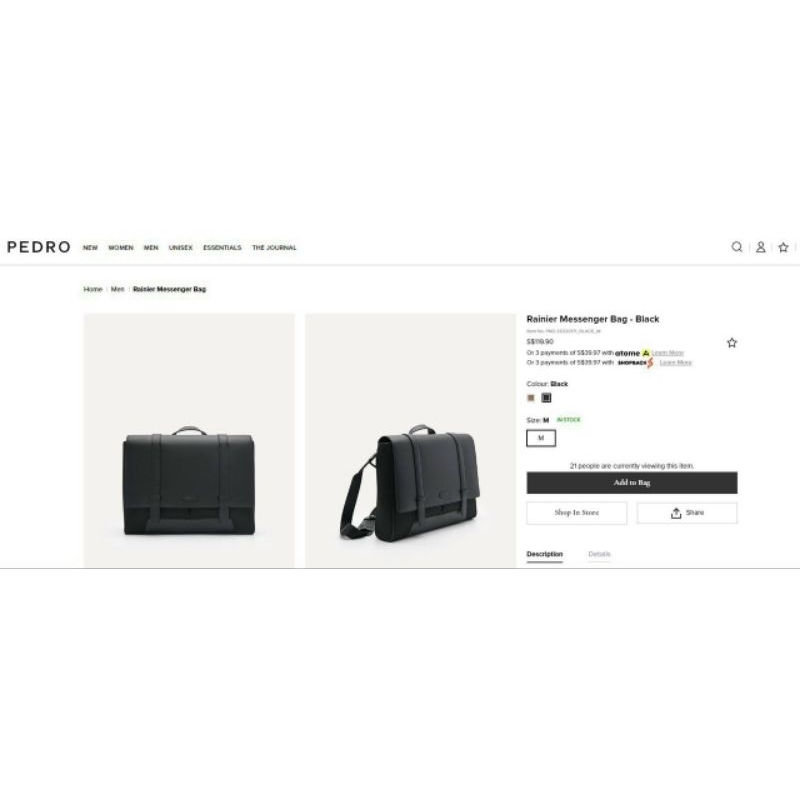 TÚI Pedro Rainier Messenger Bag - Black