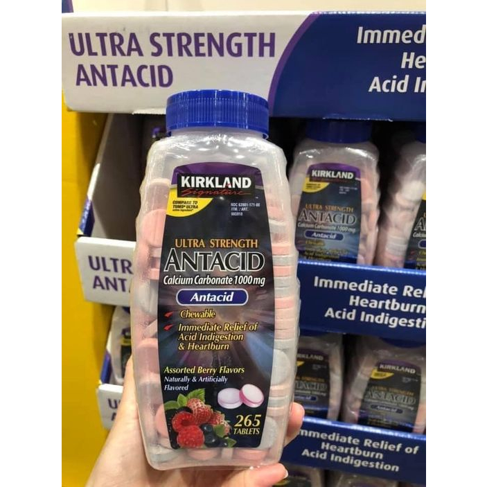 Kẹo Nhai Giảm Đau Bao Tử, Dạ Dày Kirkland Antacid Ultra Strength Calcium Carbonate 1000mg 265 viên Của Mỹ