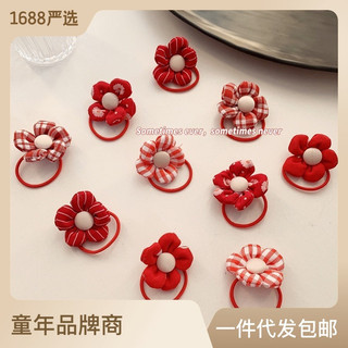 Set 10 dây (5 cặp) cột tóc đính hoa/ nơ tone đỏ cho bé gái siêu xinh MS75