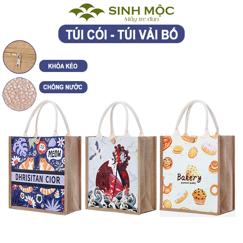 Túi cói vintage, túi đi biển, túi vải bố, Sinh Mộc - M3043