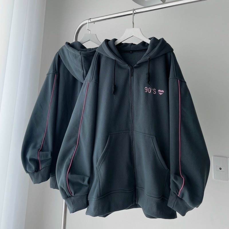 Áo khoác nam nữ Hoodie nỉ trơn Basic in chữ 90S màu form rộng tay bồng khóa kéo có mũ Ulzzang giá rẻ couple | BigBuy360 - bigbuy360.vn