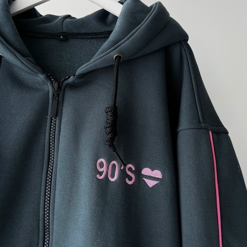 Áo khoác nam nữ Hoodie nỉ trơn Basic in chữ 90S màu form rộng tay bồng khóa kéo có mũ Ulzzang giá rẻ couple | BigBuy360 - bigbuy360.vn