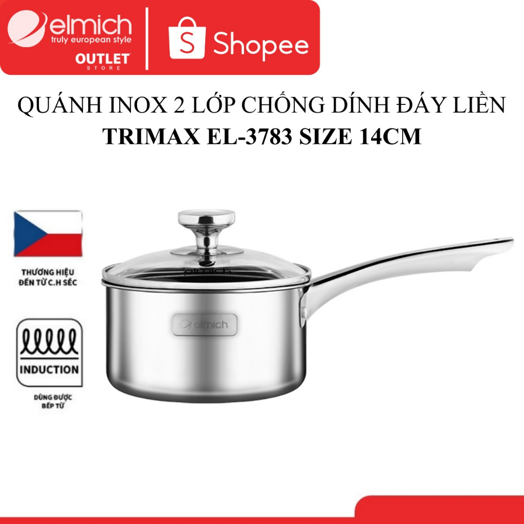 Quánh Inox 2 lớp chống dính đáy liền Tri-max EL-3783 size 14cm/ 3745 size 16cm/ 3990 size 16cm