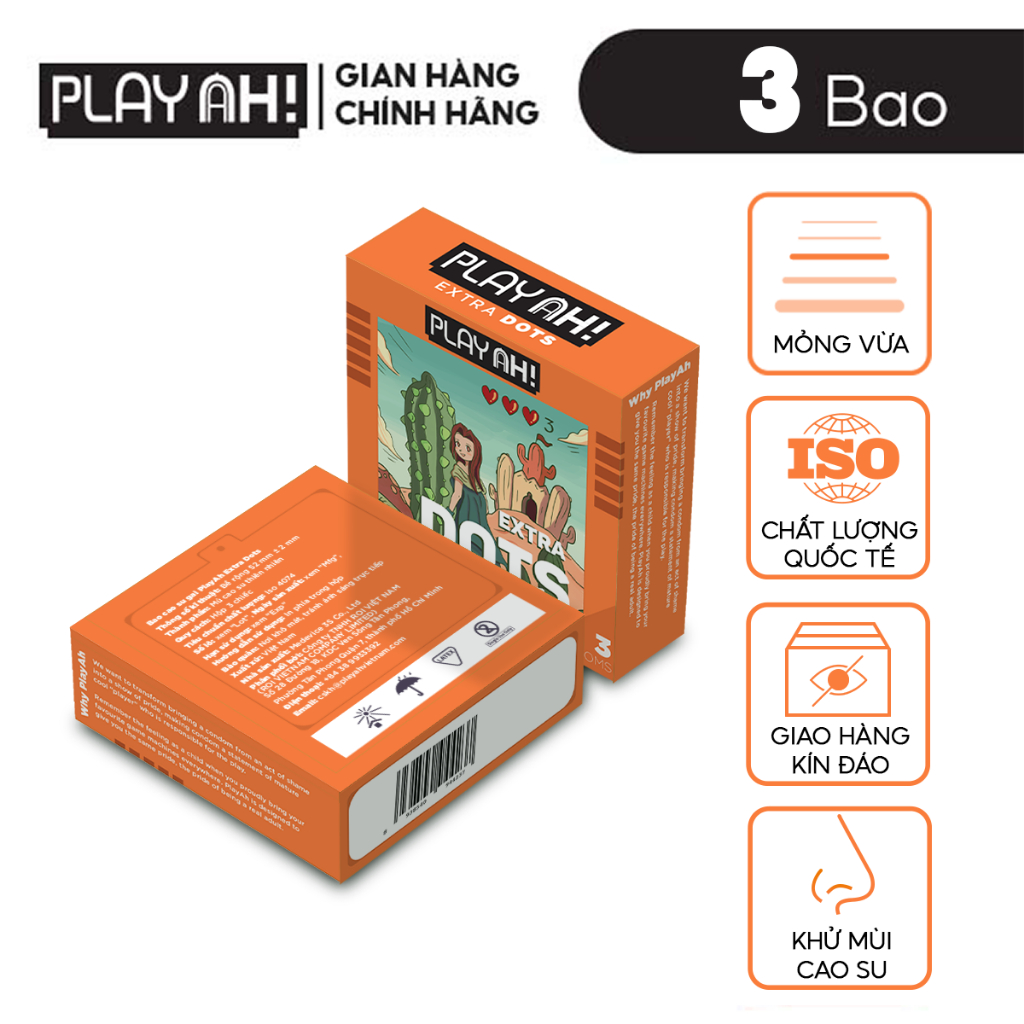 Bao Cao Su PLAYAH Extra Dots Thêm Gai Hộp 3/10 52mm