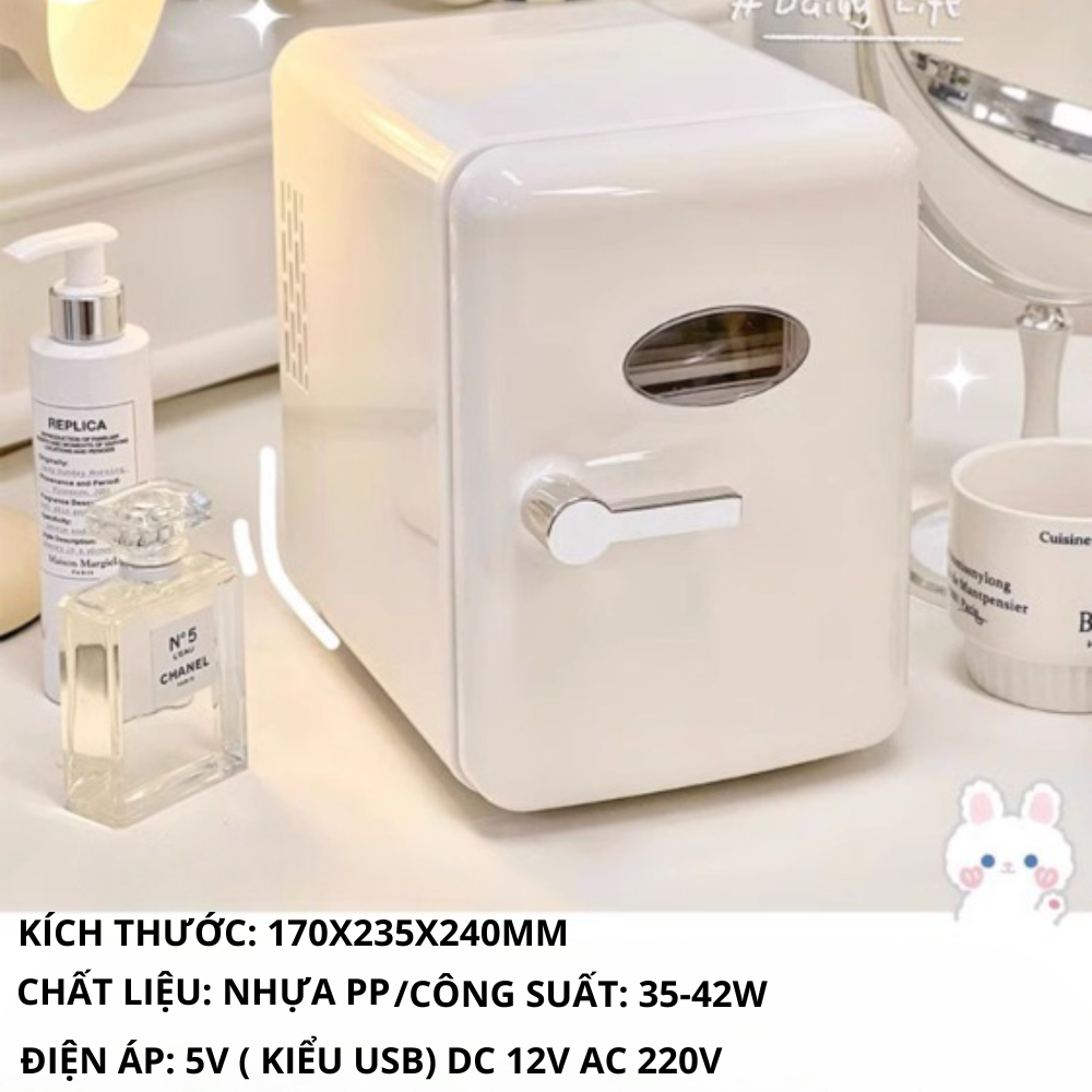 Tủ Lạnh Mini Đựng Mỹ Phẩm, Tủ Để Ô Tô Dung Tích Lớn 6 Lít, Tiết Kiệm Điện Làm Lạnh Nhanh, Có Bảo Hành