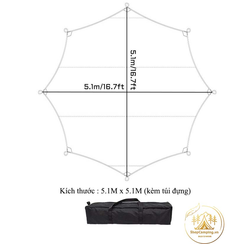 Bộ tăng trụ dã ngoại Top Lander 5m1x5m1, tăng bạt che nắng che mưa chống thấm nước - Camping Vietnam
