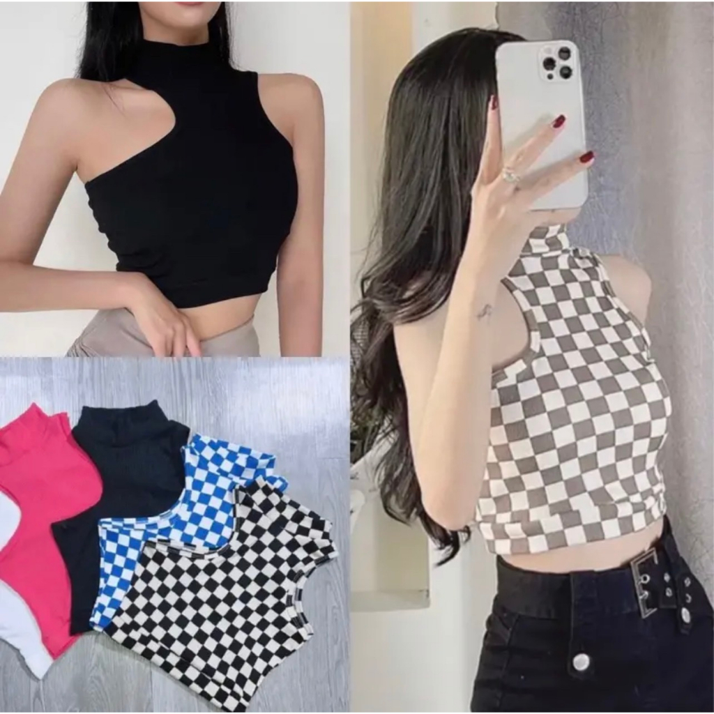QKOOLE  Áo tanktop họa tiết caro phong cách vintage Hàn Quốc dành cho nữ|  Áo tanktop họa tiết caro dành cho đi chụp ảnh | BigBuy360 - bigbuy360.vn