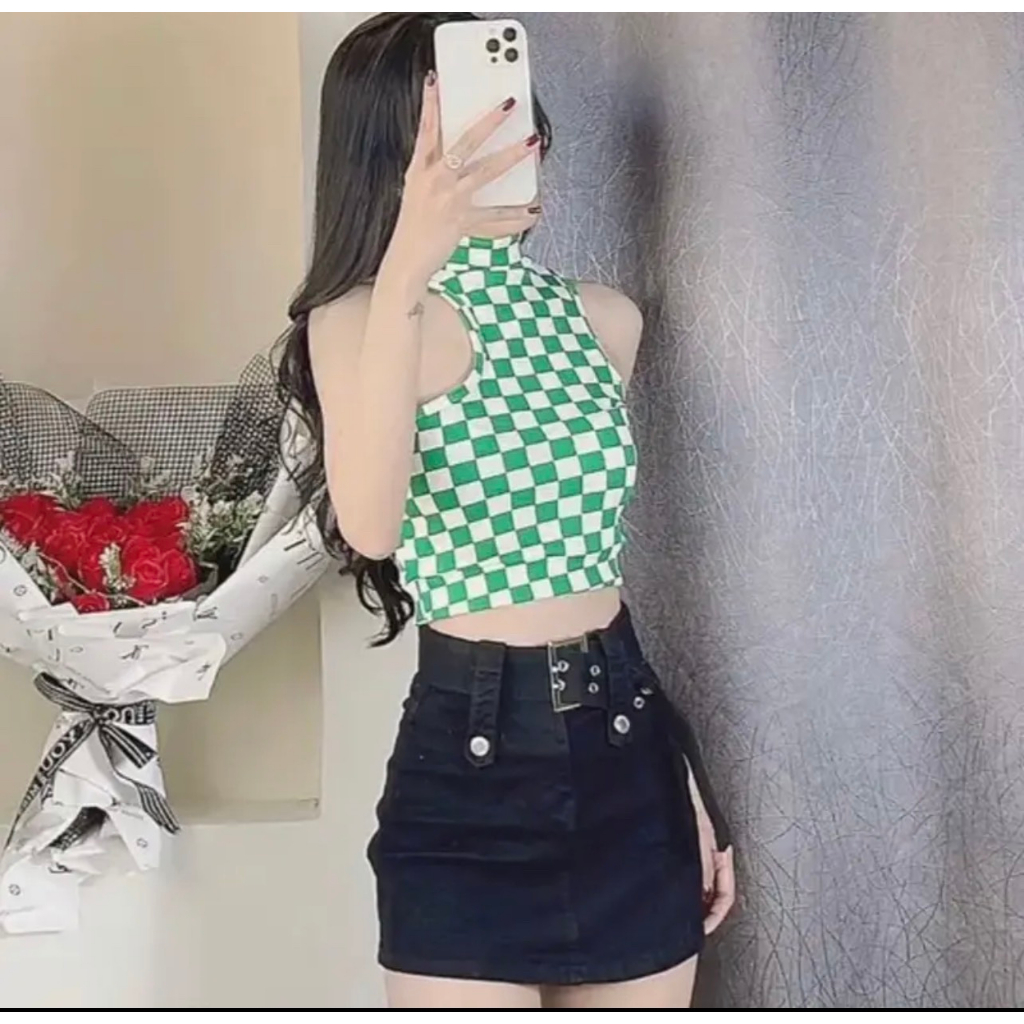 QKOOLE  Áo tanktop họa tiết caro phong cách vintage Hàn Quốc dành cho nữ|  Áo tanktop họa tiết caro dành cho đi chụp ảnh | BigBuy360 - bigbuy360.vn