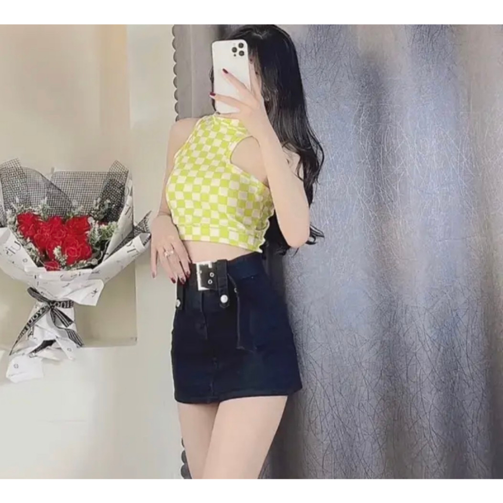 QKOOLE  Áo tanktop họa tiết caro phong cách vintage Hàn Quốc dành cho nữ|  Áo tanktop họa tiết caro dành cho đi chụp ảnh | BigBuy360 - bigbuy360.vn