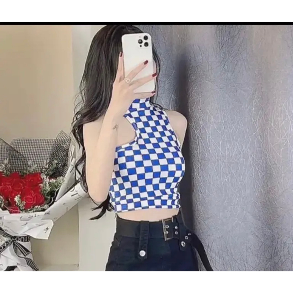 QKOOLE  Áo tanktop họa tiết caro phong cách vintage Hàn Quốc dành cho nữ|  Áo tanktop họa tiết caro dành cho đi chụp ảnh | BigBuy360 - bigbuy360.vn