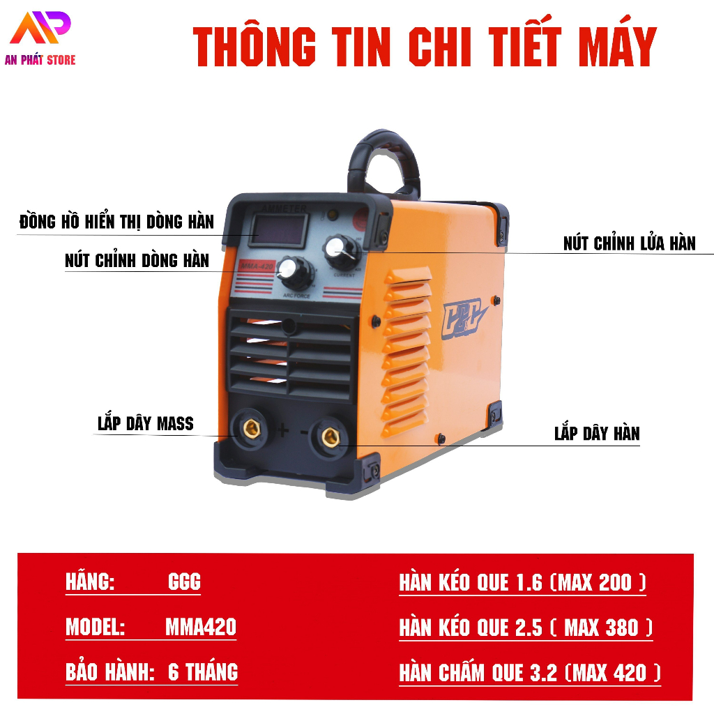 Máy hàn điện tử MMA420 chính hãng hàn kéo que 2,5 Hàn được que inox bao gồm đầy đủ phụ kiện