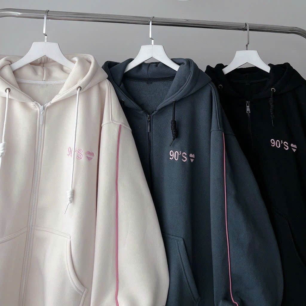 Áo khoác hoodie dây kéo Nam nữ hình thêu tim 90s chất nỉ ngoại nón 2 lớp phối line y hình mẫu MCTPhoodie389 389
